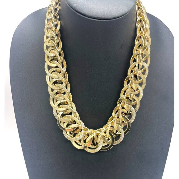 Dana Buchman Textured Chunky Omega Link Chain Statement Necklace Gold Tone - Picture 1 of 7